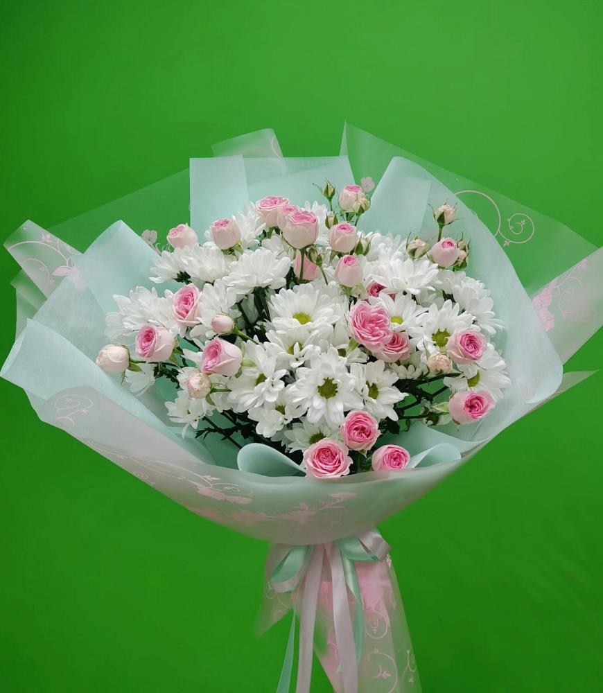 Букет влюбленный романтик в Мишкино Республика Башкортостан Букет цветов из: Розы и Хризантемы в Мишкино Республика Башкортостан