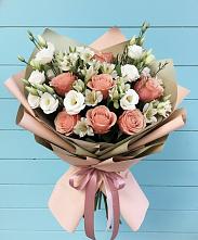 Букет олимп в Мишкино Республика Башкортостан Букет цветов из:  Розы, Альстромерии и Лизиантусы в Мишкино Республика Башкортостан