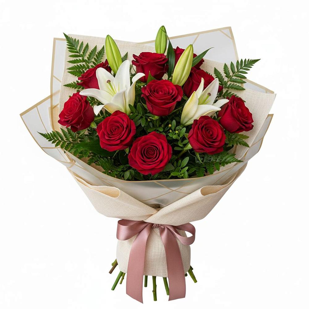 Букет высокая поэзия в Мишкино Республика Башкортостан Букет цветов из: Лилии и Розы в Мишкино Республика Башкортостан