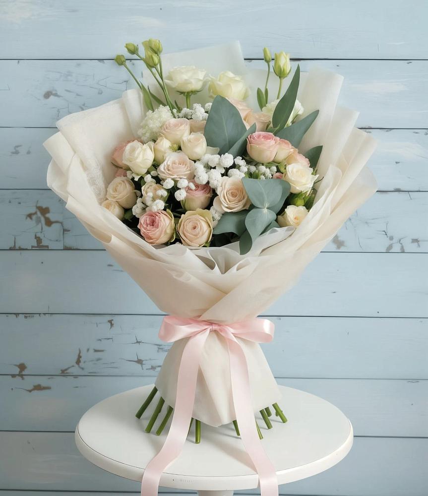 Букет Сказочное воображение в Мишкино Республика Башкортостан Букет цветов из: Розы и Лизиантусы в Мишкино Республика Башкортостан