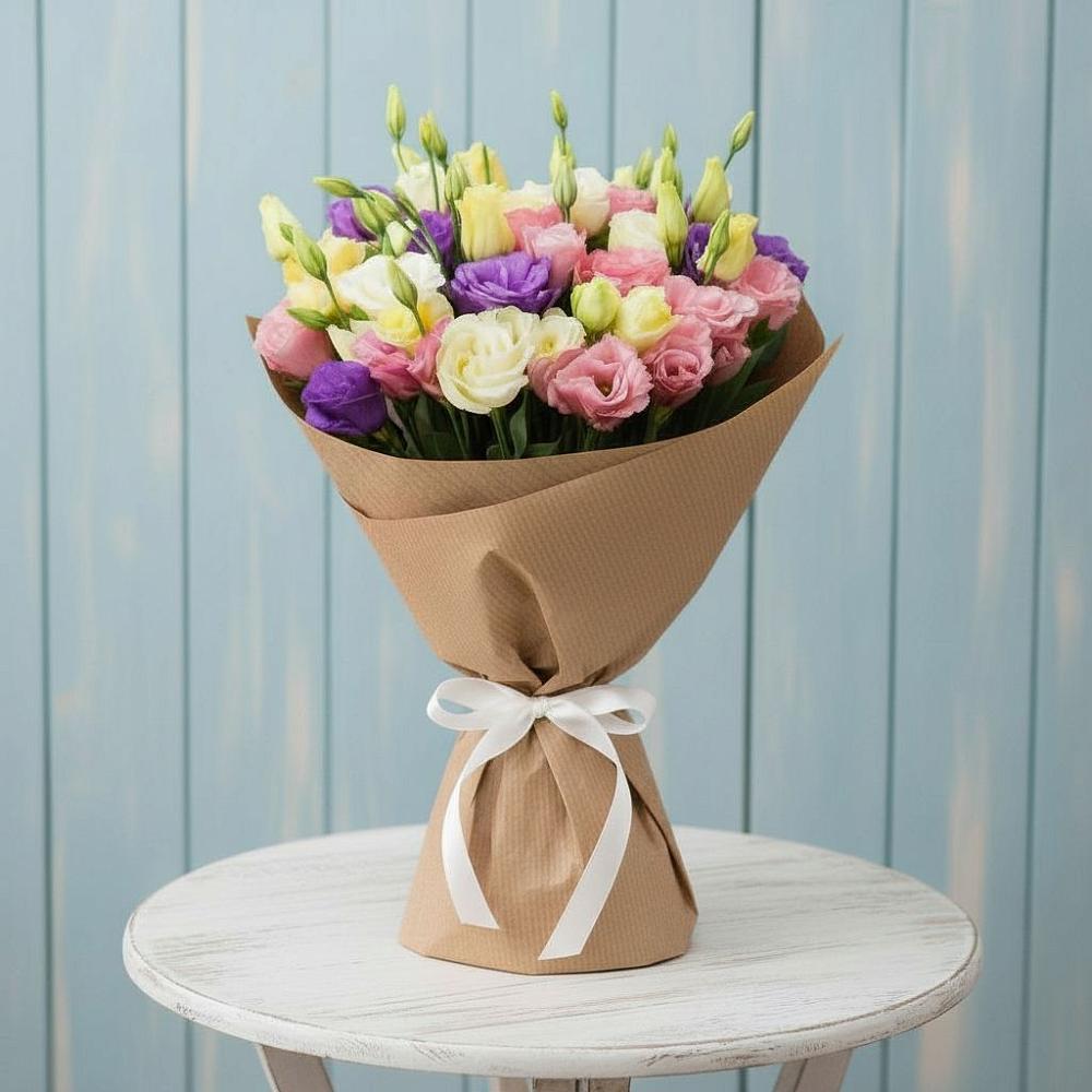 Букет Цветная эустома в Мишкино Республика Башкортостан Букет цветов из: Лизиантусы в Мишкино Республика Башкортостан