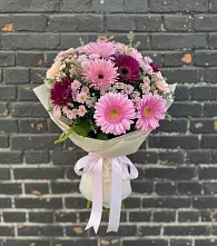 Букет яркие краски в Мишкино Республика Башкортостан Букет цветов из:  Герберы и Хризантемы в Мишкино Республика Башкортостан